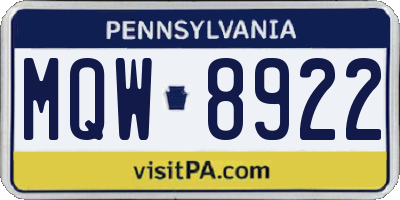 PA license plate MQW8922