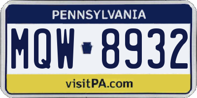 PA license plate MQW8932