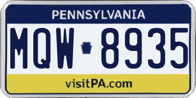 PA license plate MQW8935
