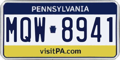 PA license plate MQW8941