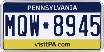 PA license plate MQW8945