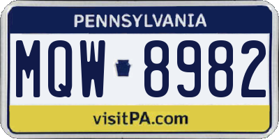 PA license plate MQW8982