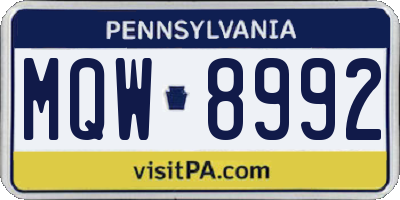 PA license plate MQW8992