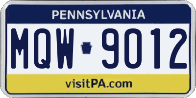 PA license plate MQW9012