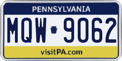 PA license plate MQW9062