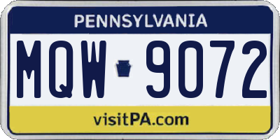 PA license plate MQW9072