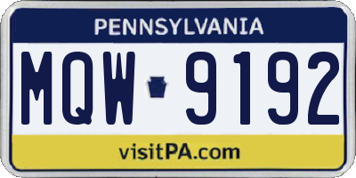 PA license plate MQW9192
