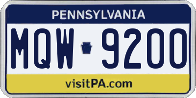 PA license plate MQW9200