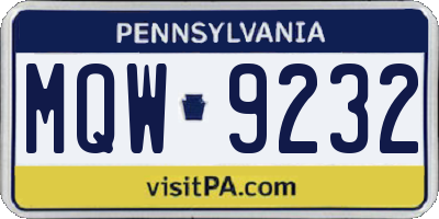 PA license plate MQW9232