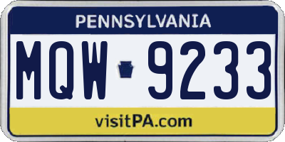 PA license plate MQW9233