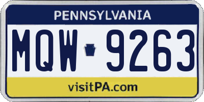 PA license plate MQW9263