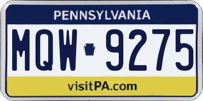 PA license plate MQW9275