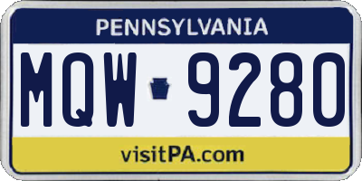 PA license plate MQW9280