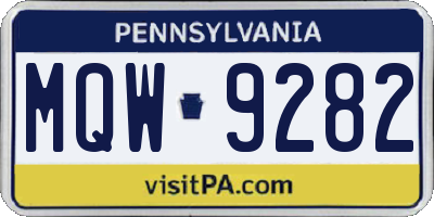 PA license plate MQW9282