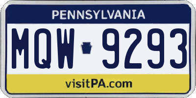 PA license plate MQW9293