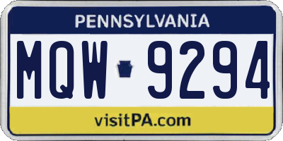 PA license plate MQW9294