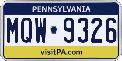 PA license plate MQW9326
