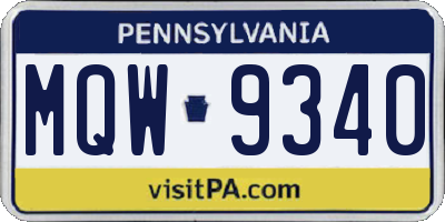 PA license plate MQW9340