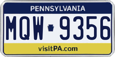 PA license plate MQW9356
