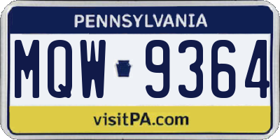 PA license plate MQW9364