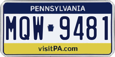 PA license plate MQW9481