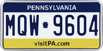 PA license plate MQW9604