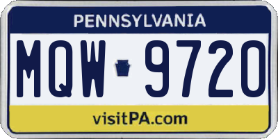 PA license plate MQW9720
