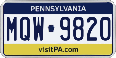PA license plate MQW9820