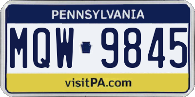 PA license plate MQW9845