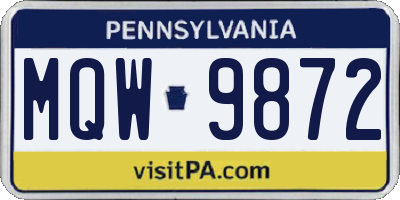 PA license plate MQW9872