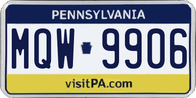 PA license plate MQW9906