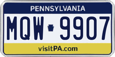 PA license plate MQW9907