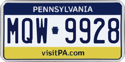 PA license plate MQW9928
