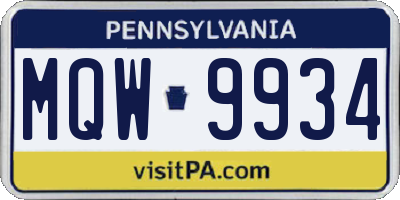 PA license plate MQW9934