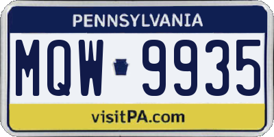 PA license plate MQW9935
