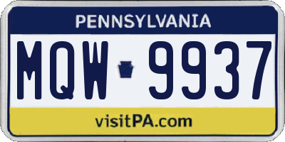 PA license plate MQW9937