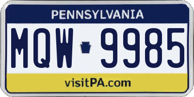 PA license plate MQW9985
