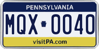 PA license plate MQX0040