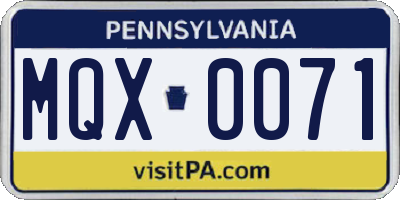 PA license plate MQX0071