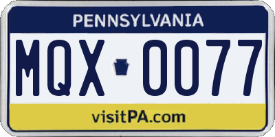 PA license plate MQX0077