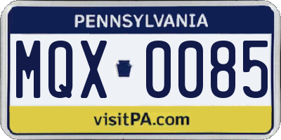 PA license plate MQX0085