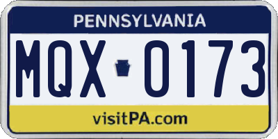 PA license plate MQX0173
