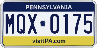 PA license plate MQX0175