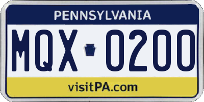 PA license plate MQX0200