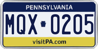 PA license plate MQX0205