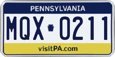 PA license plate MQX0211