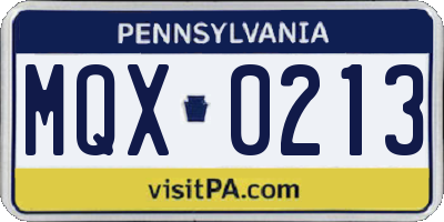 PA license plate MQX0213