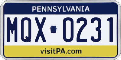 PA license plate MQX0231