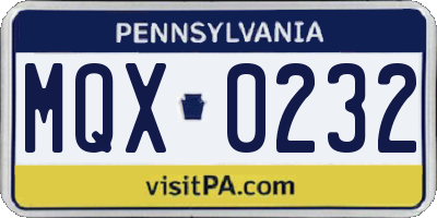 PA license plate MQX0232