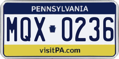PA license plate MQX0236